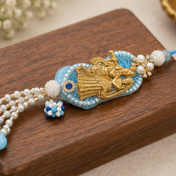 Blue Radha Krishna Designer Lumba Rakhi