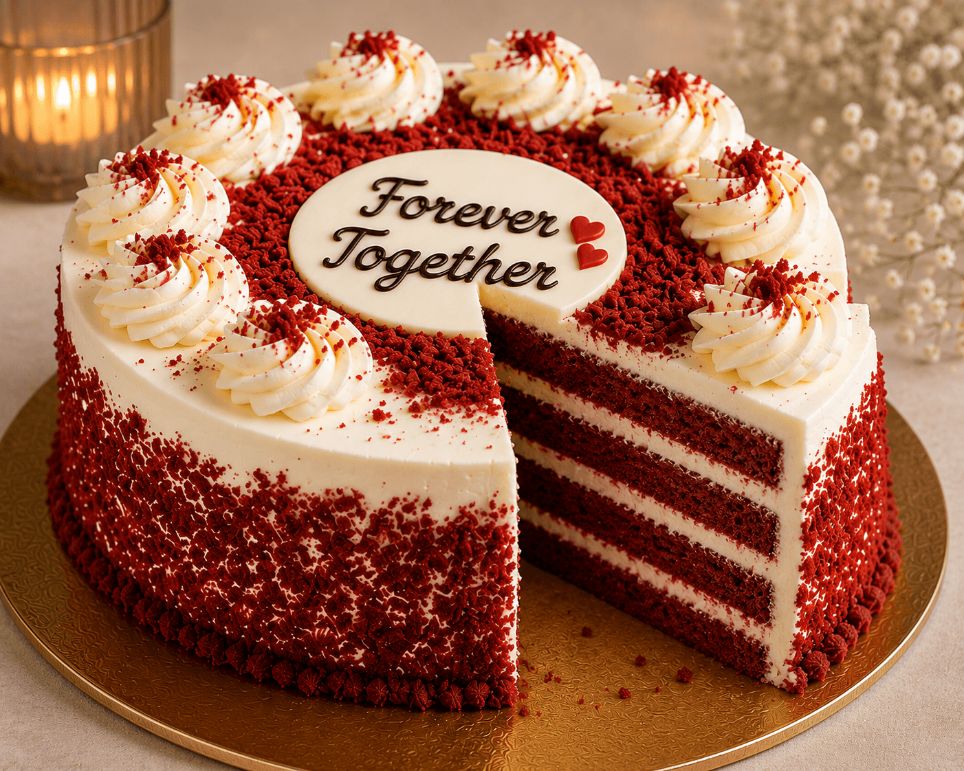 10 Red Roses Bouquet with Red Velvet Cake