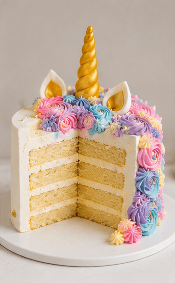 Golden Horn Floral Unicorn Cake