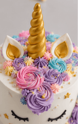 Golden Horn Floral Unicorn Cake