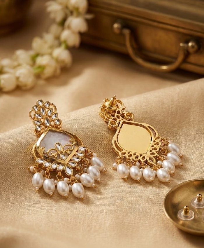 Pearl Elegance Kundan Drop Earrings