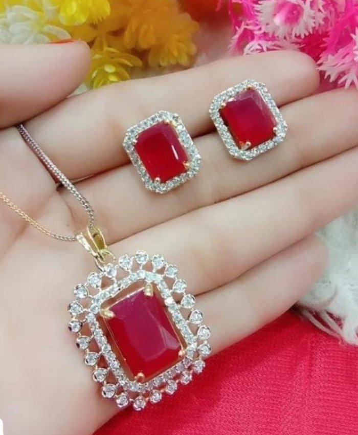 Reya Red Stone Pendant Set