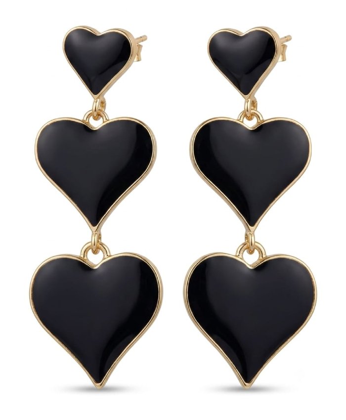 Elegant Black Heart Triple Drop Earrings