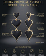 Elegant Black Heart Triple Drop Earrings