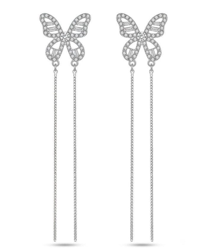 Silver Sparkle Butterfly Drop Earrings