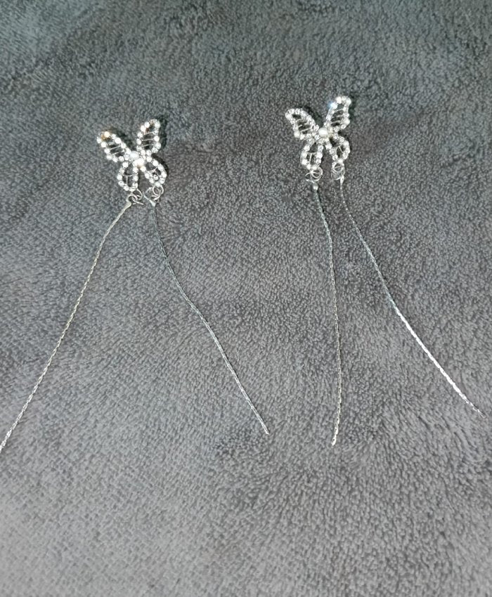 Silver Sparkle Butterfly Drop Earrings