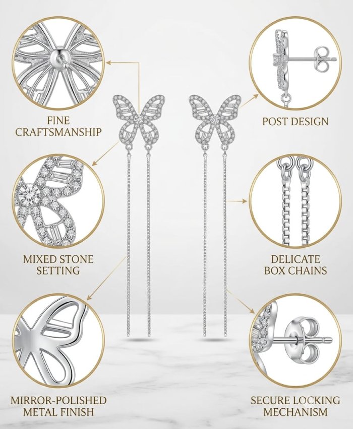Silver Sparkle Butterfly Drop Earrings