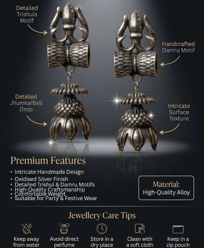 Aarini Oxidized Silver Jhumka Earrings