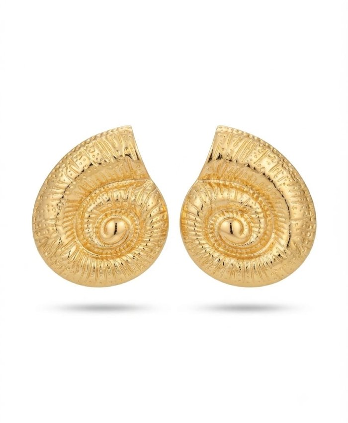 Golden Spiral Shell Stud Earrings