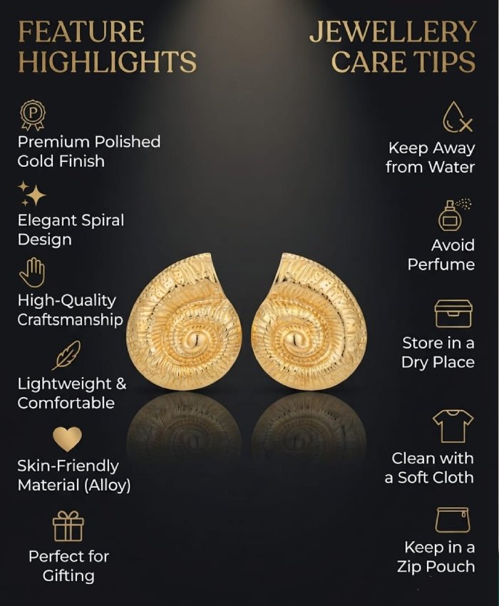 Golden Spiral Shell Stud Earrings