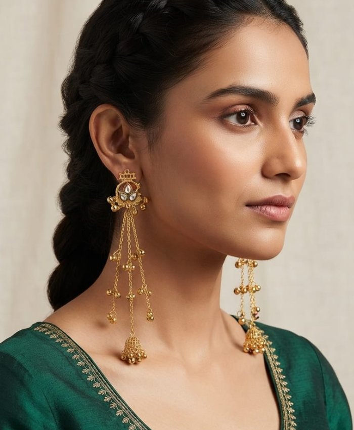 Golden Traditional Jhumka Earrings with Bell Drops