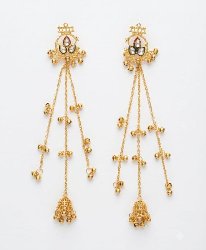 Golden Traditional Jhumka Earrings with Bell Drops