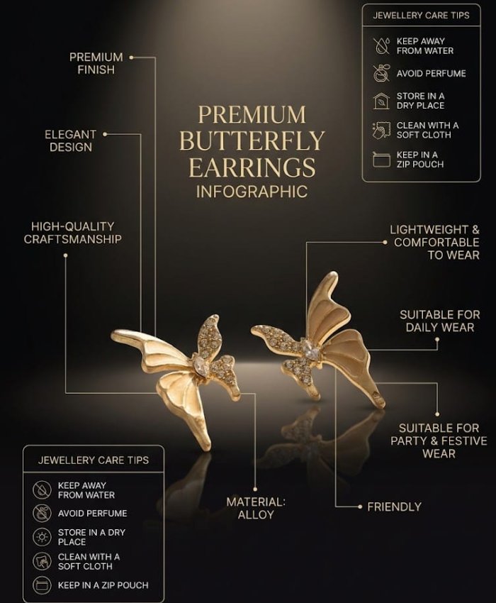 Golden Butterfly Crystal Stud Earrings