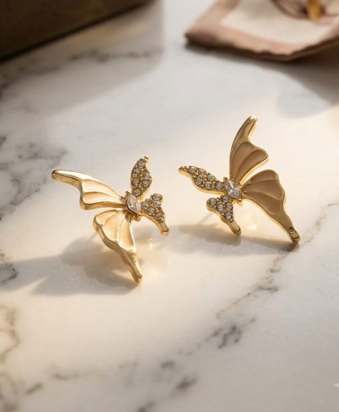Golden Butterfly Crystal Stud Earrings