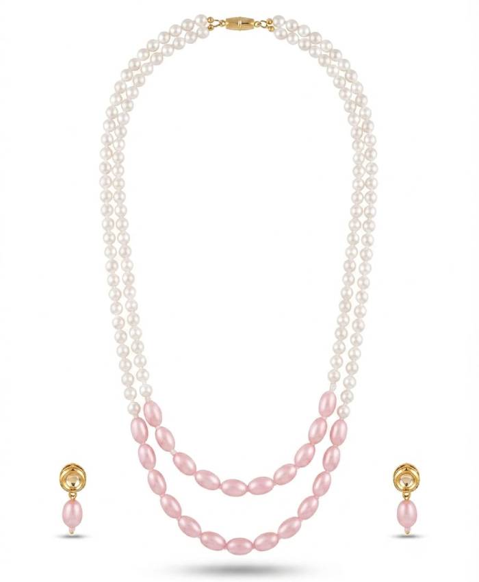 Double Strand Pearl Necklace & Earrings Set
