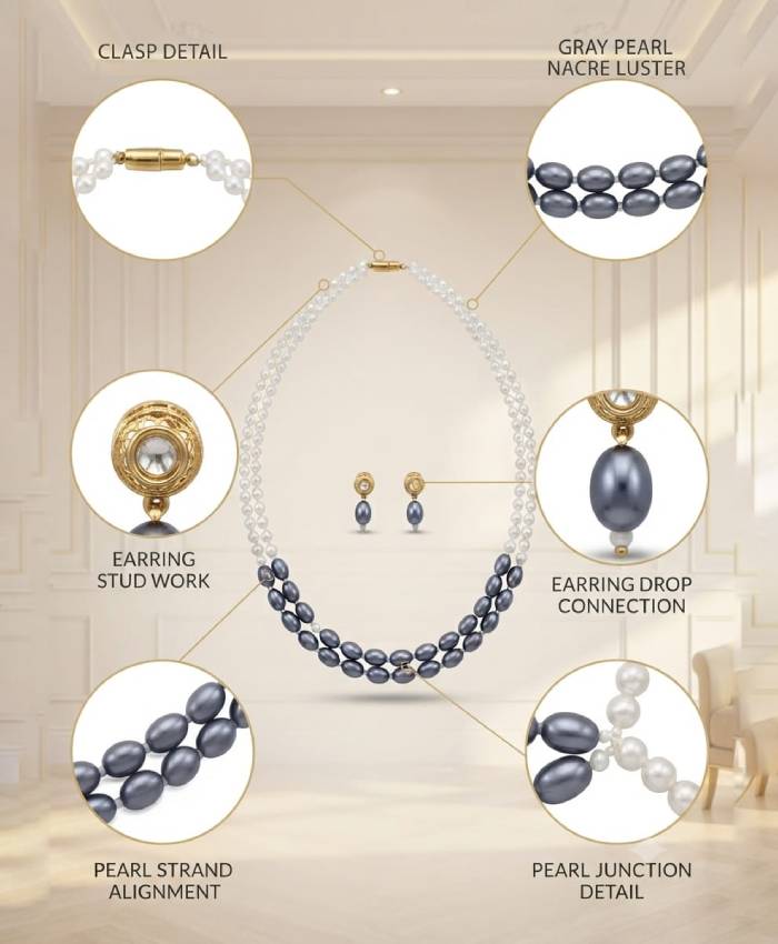 Double Strand Pearl Necklace & Earrings Set
