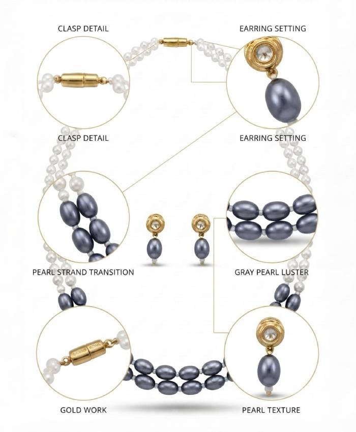 Double Strand Pearl Necklace & Earrings Set