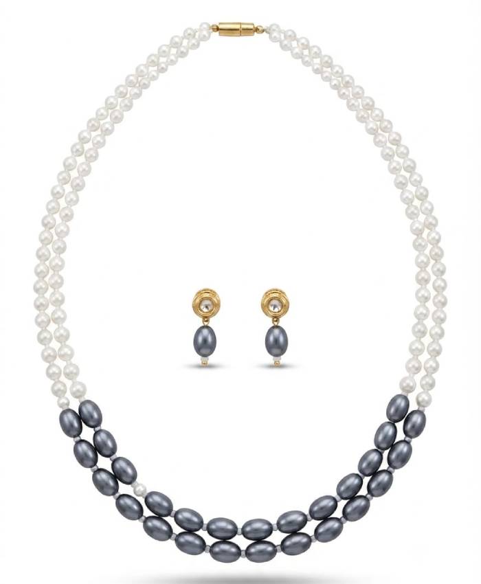Double Strand Pearl Necklace & Earrings Set