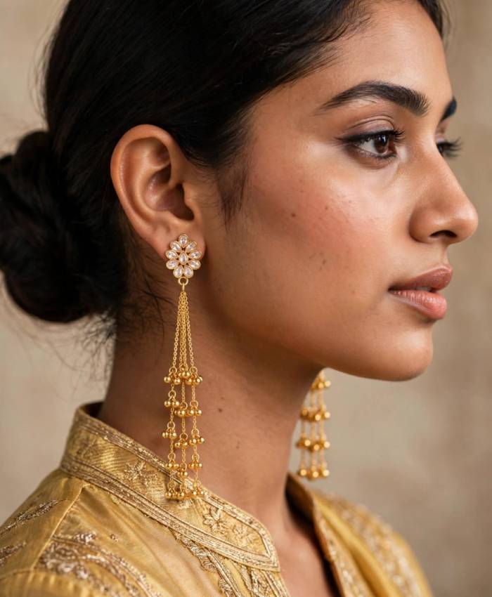 Gold Floral Crystal Multi-Chain Drop Earrings