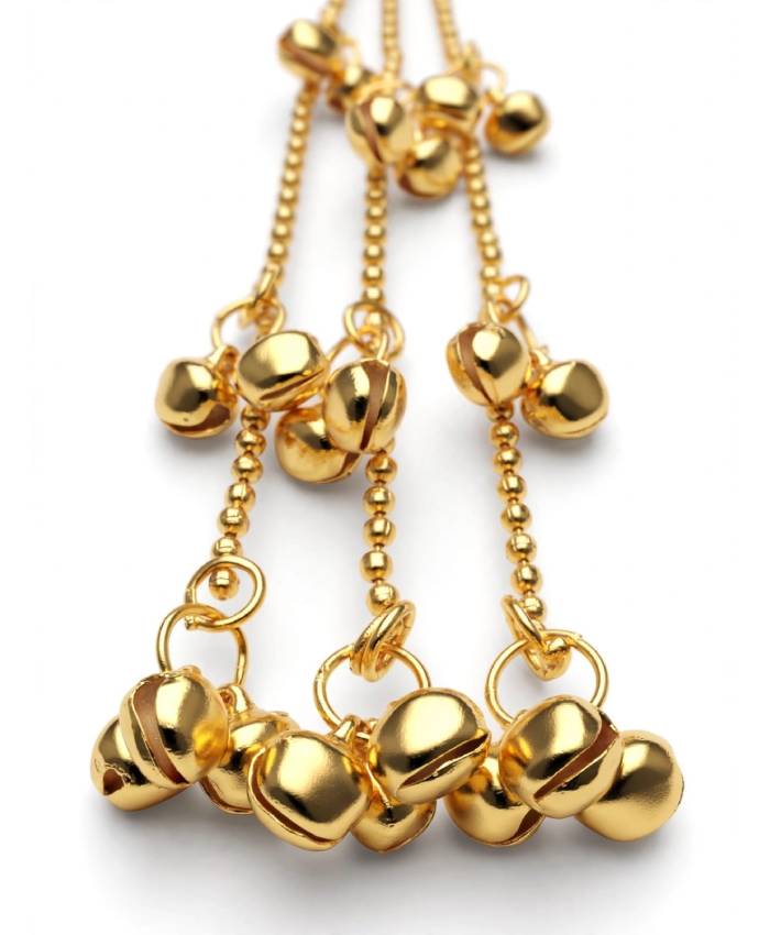 Gold Kundan-Style Long Chain Jhumka Drop Earrings