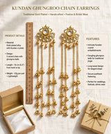 Gold-Tone Long Chain Earrings with Clear Stone Details