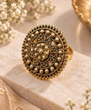 Gold-Tone Oval Floral Statement Ring