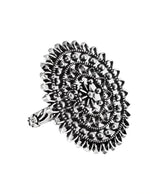 Silver-Tone Oxidised Floral Statement Ring