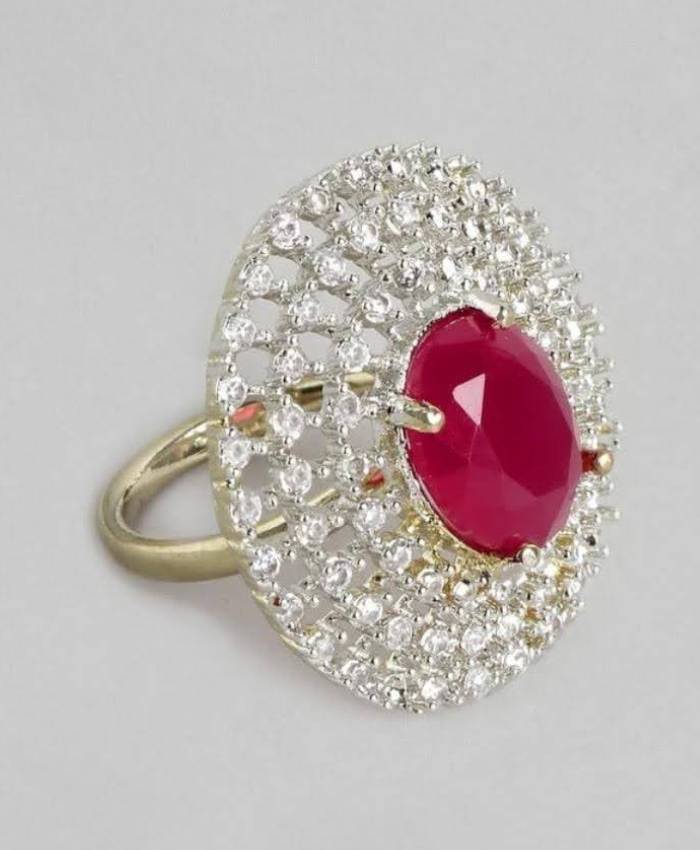 Gold-Tone Halo Stone Statement Ring