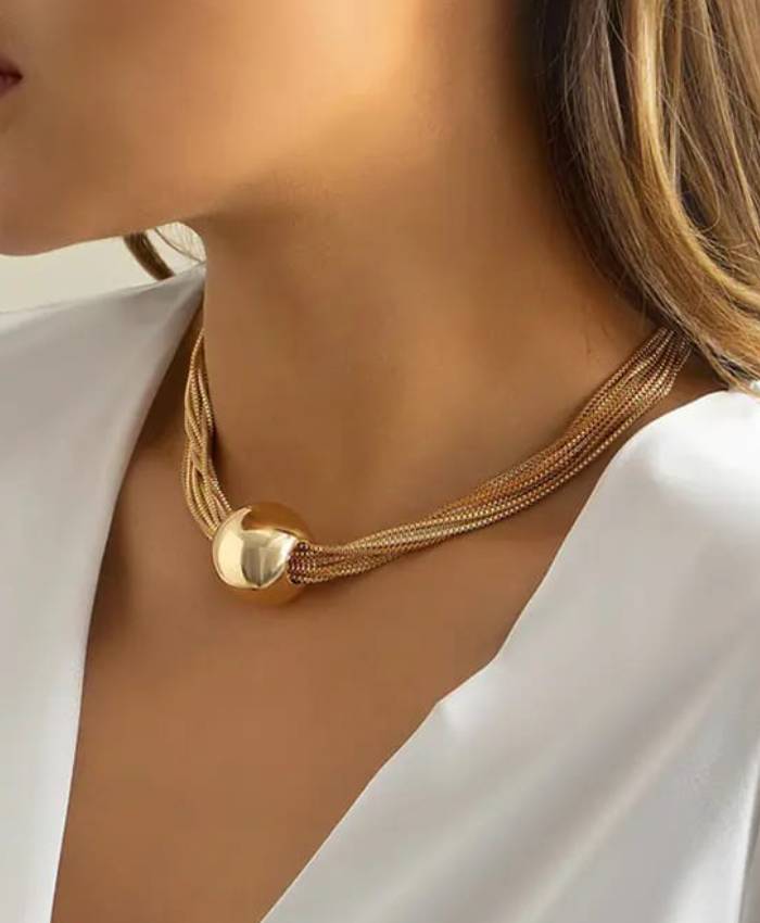 Gold-Tone Multi-Strand Bead Pendant Necklace