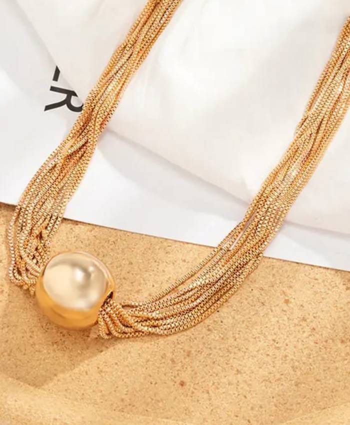 Gold-Tone Multi-Strand Bead Pendant Necklace