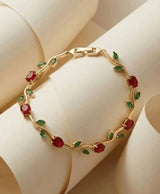Gold-Tone Red and Green Stone Bracelet