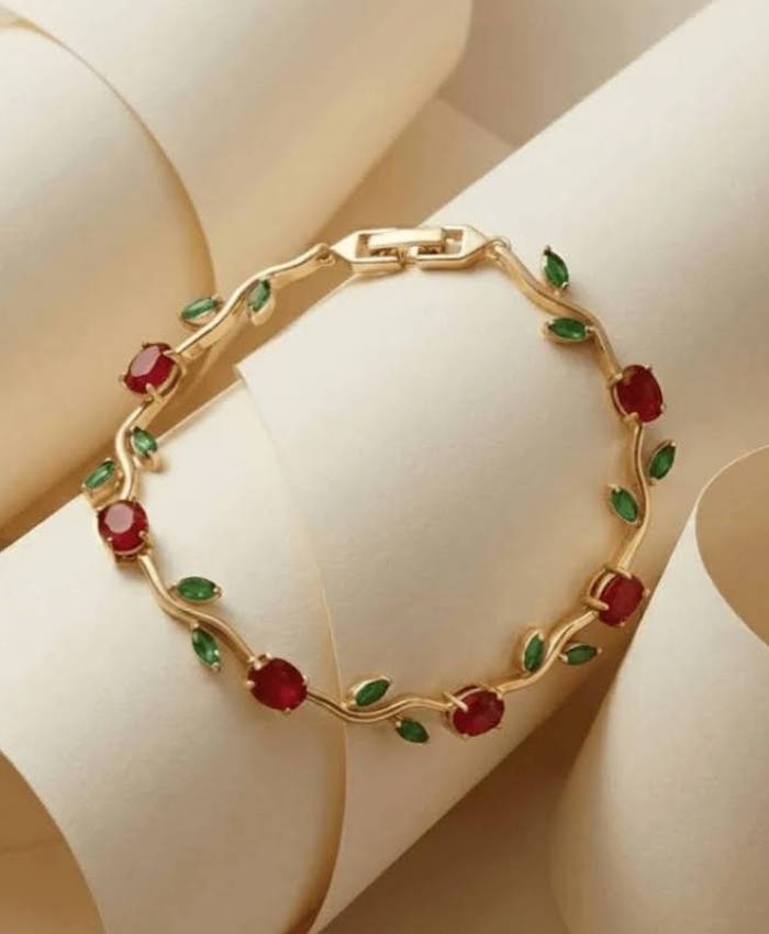 Gold-Tone Red and Green Stone Bracelet