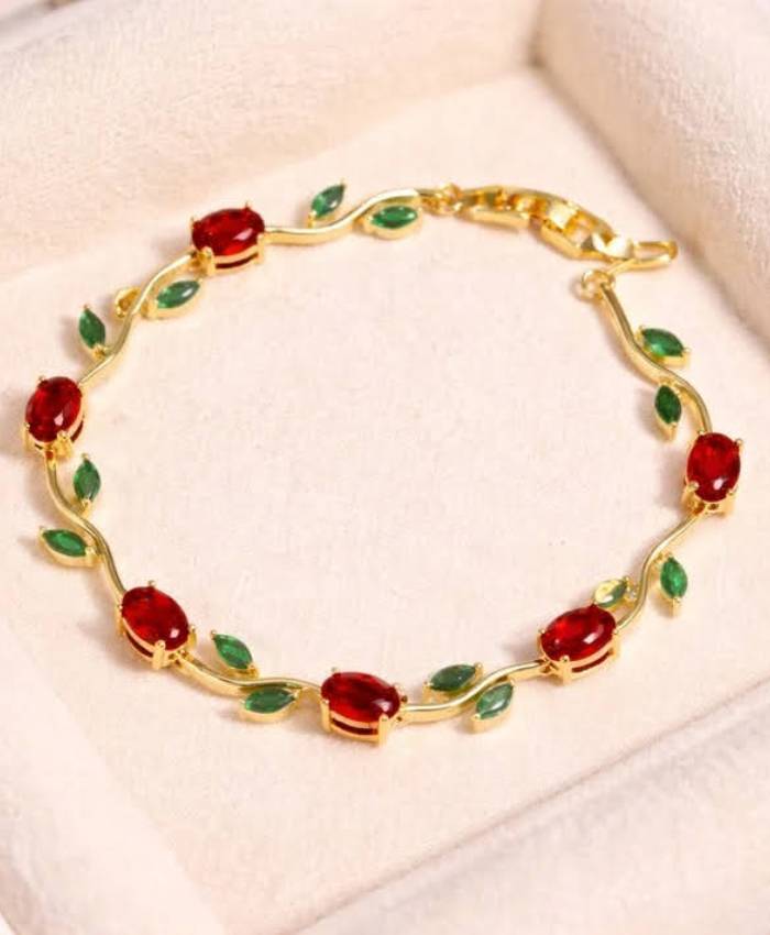 Gold-Tone Red and Green Stone Bracelet