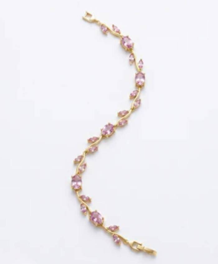 Gold-Tone Pink Stone Floral Bracelet