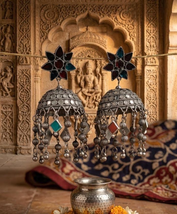 Rangoli Heritage Oxidised Jhumka Earrings