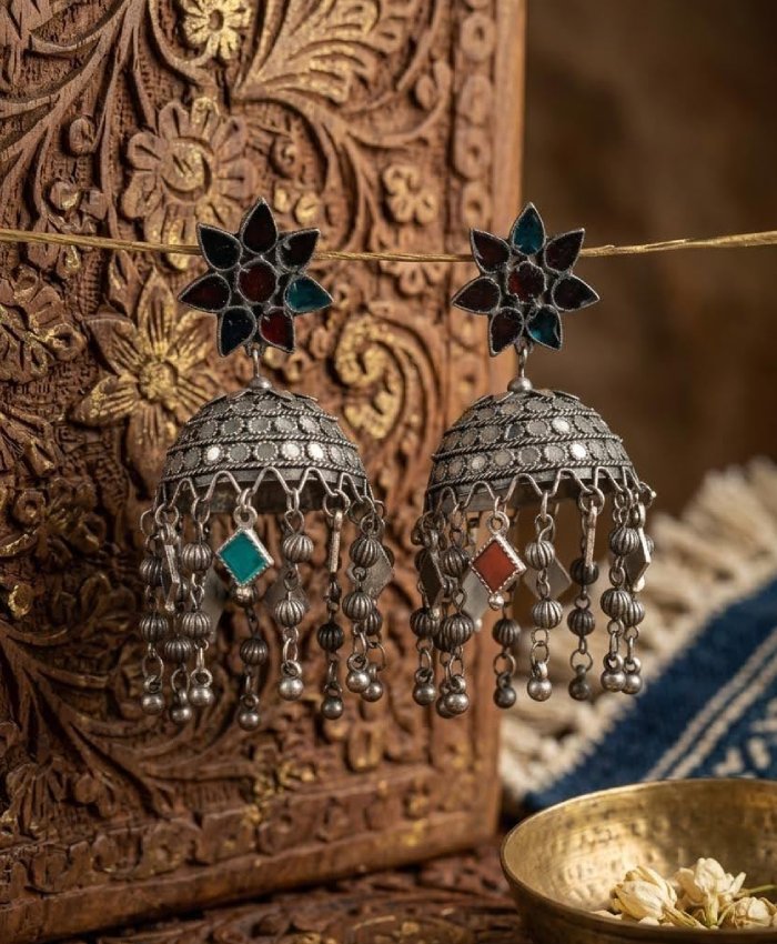 Rangoli Heritage Oxidised Jhumka Earrings