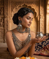 Rangoli Heritage Oxidised Jhumka Earrings