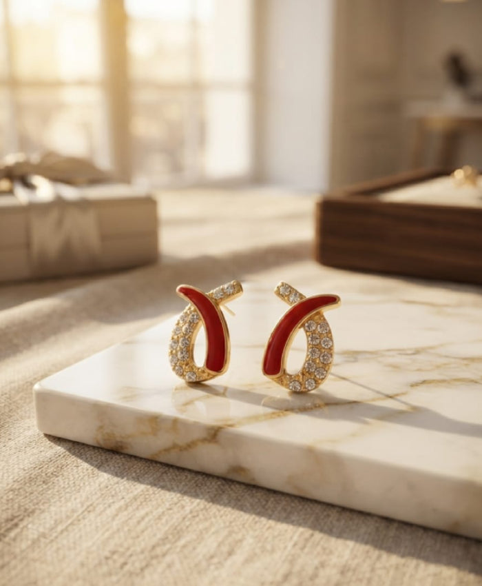 Ruby Crystal Crescent Stud Earrings