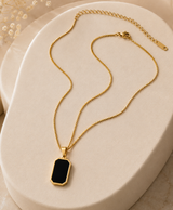 GOLD-TONE BLACK RECTANGULAR PENDANT NECKLACE