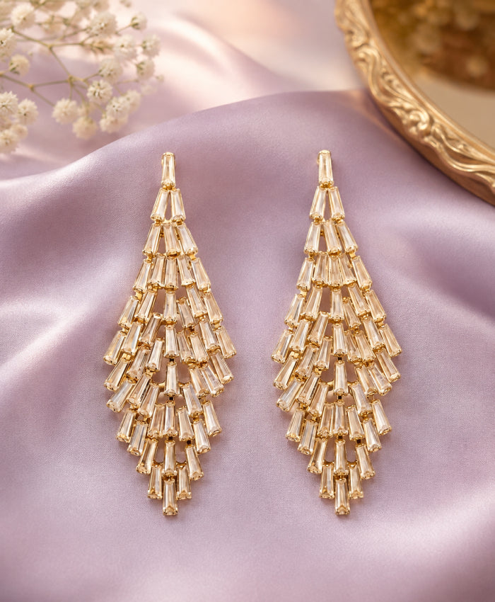 Golden Champagne Crystal Cascade Earrings