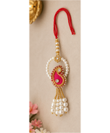 Pink Pearl Paisley Designer Lumba Rakhi