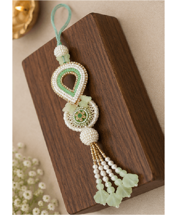 Mint Green Pearl Designer Lumba Rakhi
