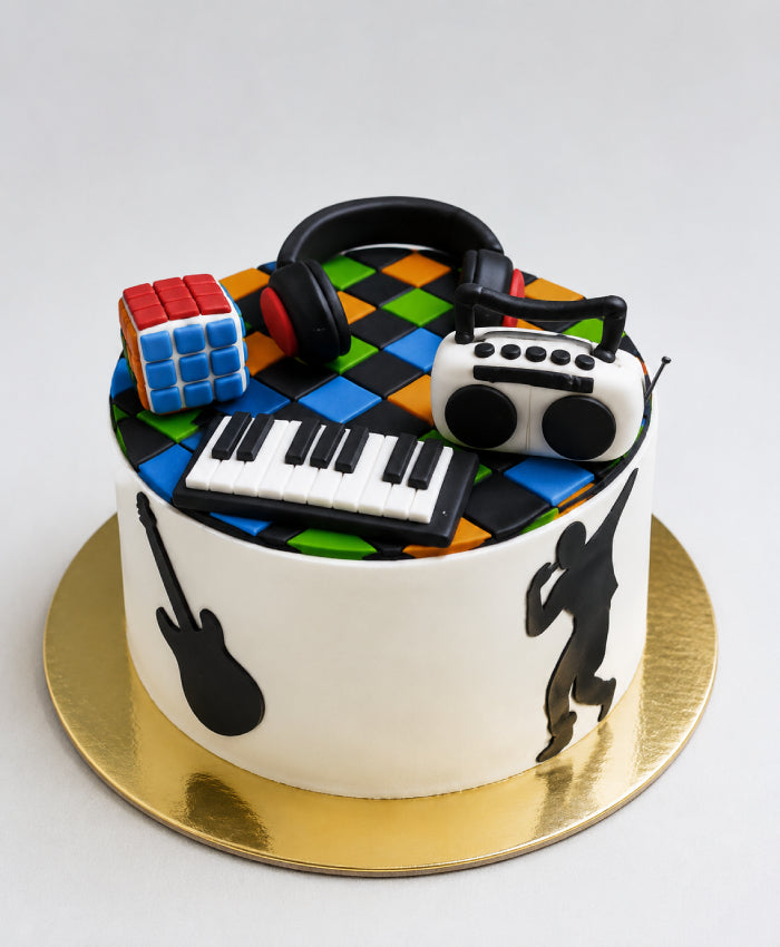 Retro Music & Disco Theme Fondant Birthday Cake