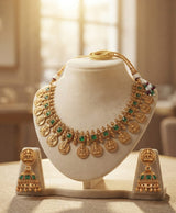Green Temple Coin Necklace and Earrings Set