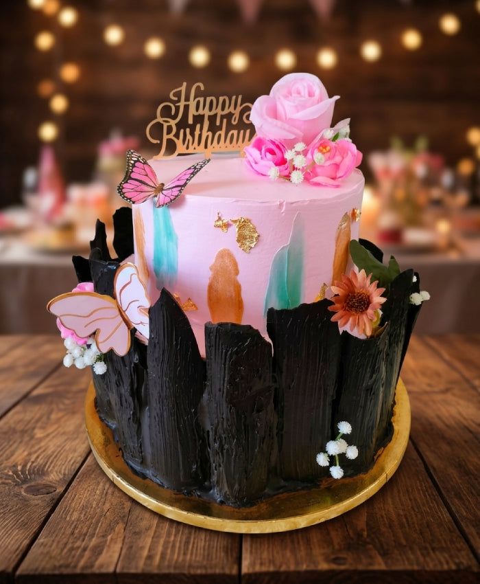 Pink Floral Butterfly Chocolate Sail Cake