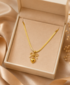 Gold-Tone Bow & Heart Pendant Necklace for Women – Elegant Minimal Fashion Jewellery
