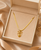 Gold-Tone Bow & Heart Pendant Necklace for Women – Elegant Minimal Fashion Jewellery