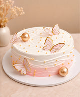 Elegant Pink & White Gold Pearl Butterfly Cake