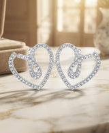 Silver Crystal Double Heart Stud Earrings