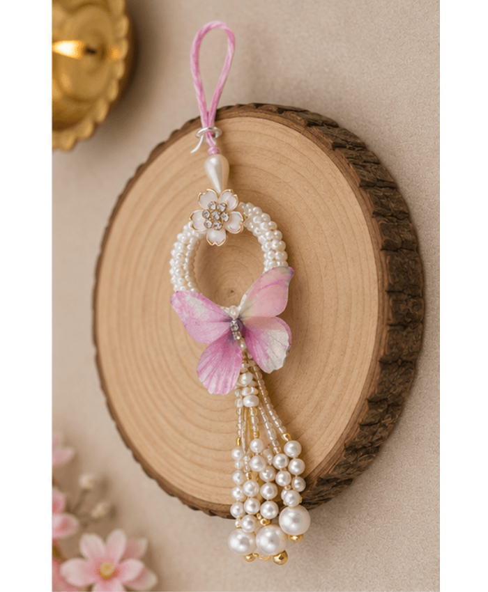 Pink Butterfly Pearl Designer Lumba Rakhi
